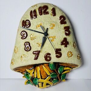 Arnel's Retro Mushroom Wall Clock Ceramic Funky Kitchen Novelty Vintage 70s 80s